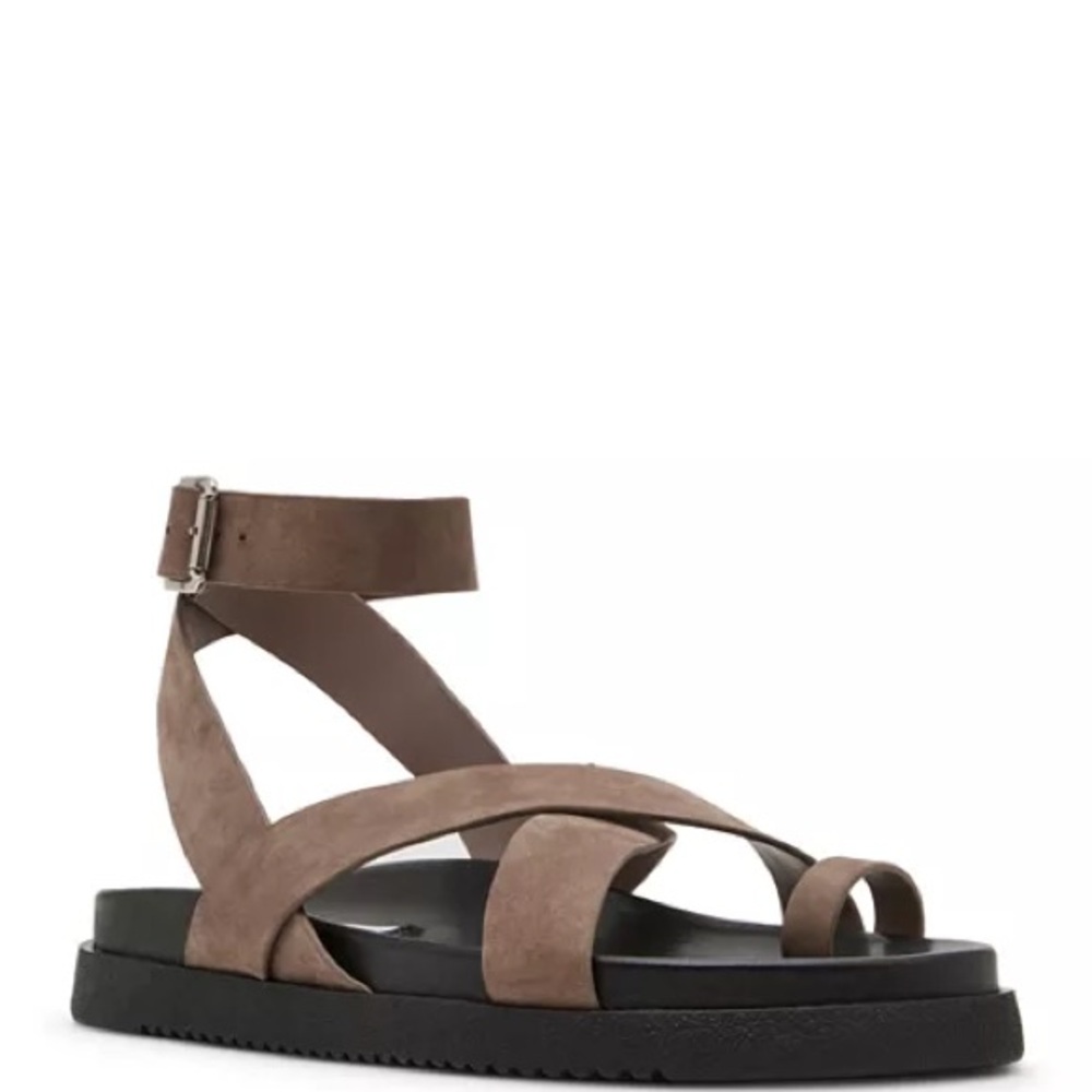 Steve Madden Taupe Suede Ankle-Strap Flat Sandals